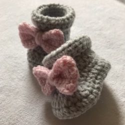 grey baby booties with bow